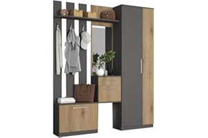 ARREDO DA CASA Armadietto Ingresso Rovere Sonoma Mobile Con Panca Ripiano Mobiletto Due Cassetti Tre Ganci Ed Anta Mobile Per Ingresso In Legno IG3 (Grigio grafite/rovere)