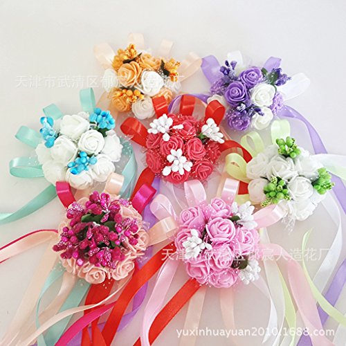 Baybsbreath Hochzeit Handgelenk Hand Blumen Brautjungfer Silk Rose Corsages Künstliche Blumen Dekoration 7cm - 2