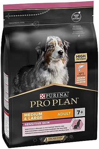 Purina Pro Plan Optiderma Medium e Large Adult 7+ Crocchette Cani, 4 Confezioni da 3 kg