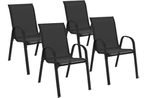 IDMarket - Lot de 4 chaises de Jardin LYMA métal et textilène empilables Noires