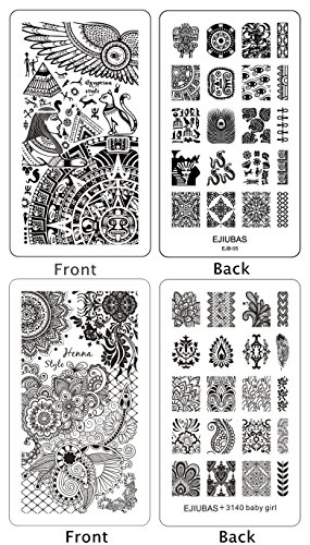 Ejiubas Henna Floral Egypt Style Stamping Plate Double-sided Design Nail Art Image Plate Nail Stamp Collection - Pack of 2