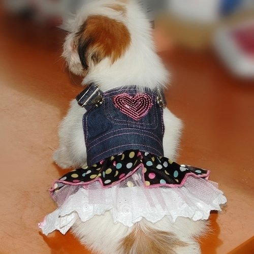 Dog-Denim-Dress-Pink-Sequin-Heart-Pocket-Chest-Circumference-Approx-115-Inch