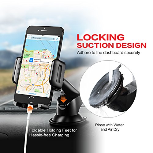 KFZ Handyhalterung Auto in Armaturenbrett / Windschutzscheibe, Universal smartphone halterung auto mit Gel-Auflage und Teleskoparm, 2-in-1 Handyhalter fÃ¼rs Auto fÃ¼r iPhone Samsung HTC Huawei usw, Navi, GPS (Schwarz)