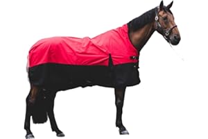 REITSPORTPLUS Pferdedecke 1200D High Neck 50g, 100g, 200g Weidedecke Winterdecke Regendecke Turnout : 200g Red/Black - 155cm