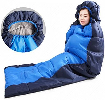 Mummy Sleeping Bag Sleeping Bag Envelope Shape with Hood for Camping Hiking Trekking (Blue + Black)