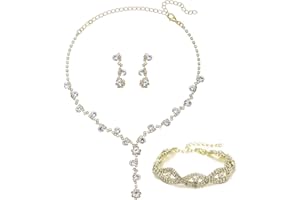 FDEETY Gioielli Donna Gioielli con Strass Collana Orecchini Bracciale Set con Cristallo Gioielli da Sposa per Donne e Ragazze Anniversario Valentino