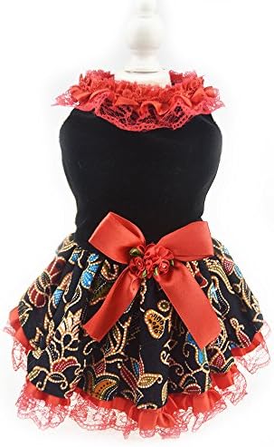 Floral Dog Puppy Luxury Tutu Dress Skirt National Pet Cat Dog Bow Lace Princess Wedding Party Dress Summer Dog Chihuahua Shirt Vest clothes (M, Red)