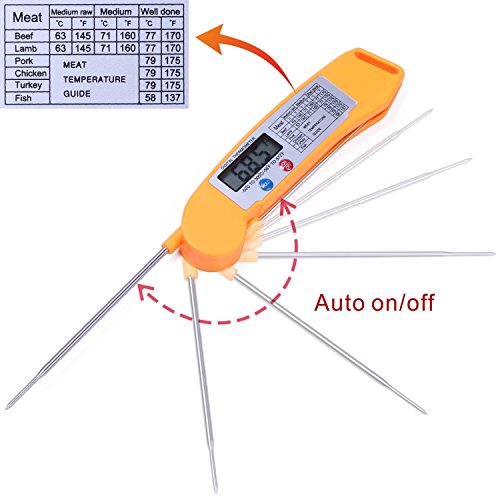 MANLEHOM Hausmannskost Grill Fleischthermometer ultraschnelle digitale elektronische thermometer mit klappbaren interne Sonde (orange) - 3