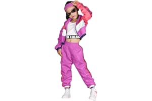 LOLANTA 3 pezzi vestiti hip hop per ragazze, tuta colorblock retrò anni '80, canotta corta, giacca con cerniera, pantaloni jogger 4-13 anni