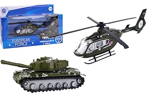 EUROPEAN FORCE - Helicóptero y Tanque - Vehículos de Intervención - 020346 - Kaki - Metal - Militar - Juguete Infantil - Miniatura - 17 cm x 6 cm - A Partir de 3 años.
