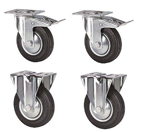 4 Stück 125 mm Transportrolle, davon 2 Stück mit Bremse, 2 Stück Bockrolle 100kg Lenkrollen Lenkrolle