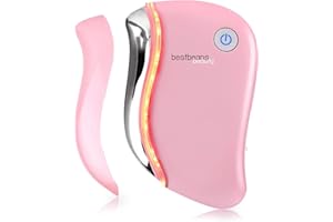 ‎BESTBEANS bestbeans beauty Face Gesichtsmassagegerät - LED Rotlicht Vibration Wärme Therapie Gua Sha EDELSTAHL Massage Roller für Gesicht, Augen, Hals Doppelkinn Aufnahme Von Cremes Serum USB-Laden