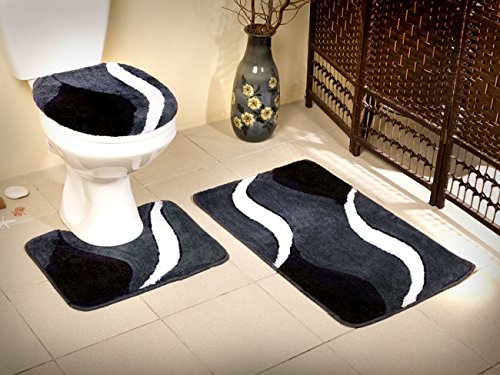 Badvorlager Badgarnitur 3tlg Teppich Borneo n54 Badteppich Badset Schwarz Weiß