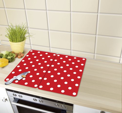 WENKO 2521344100 Herdabdeckplatte Universal Punkte – 2er Set, für alle Herdarten, Gehärtetes Glas, 30 x 1.8-4.5 x 52 cm, Mehrfarbig - 5