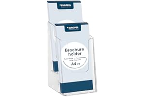 Europel 2-Tier Leaflet & Brochure Holder for a 1/3 folded A4 Size document, Clear Acrylic Construction Booklet, Flyer Menu Display Dispenser Office, Restaurants Reception Portrait |, 350105