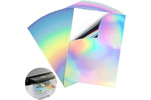PILIKOLL YouMen 20 arkuszy papieru winylowego do drukowania, A4, holograficzna naklejka, papier do drukowania, przezroczysta naklejka, papier wodoodporny winylowy do drukarki atramentowej, drukarki laserowej, DIY, rękodzieło, dekoracja
