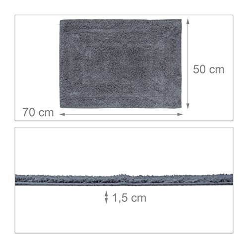 Relaxdays Badteppich Grau BENNY 100% Baumwolle, maritim, Badvorleger und Badläufer, 50 x 70 cm, waschbar, Teppich, anthrazit - 3