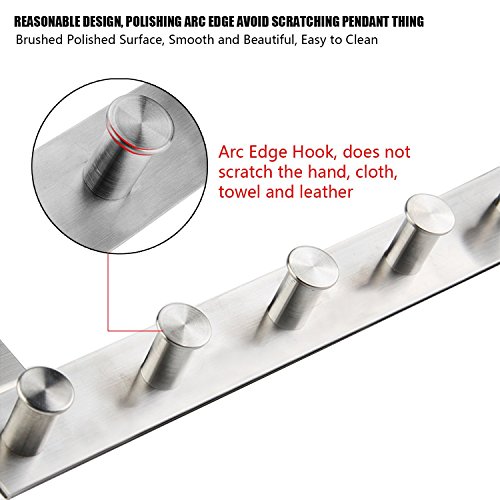 qobobo Edelstahlhaken Türgarderobe Türhaken Handtuchhalter Schublade Tür Haken Kleiderhaken Türhakenleiste Hakenleiste Tuer Garderobe 6 Reihe Haken ohne Anlage (Für tür mit 20 mm dick) - 5