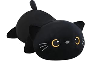 SQEQE Beschwerte Schwarze Plüschkatze, schwarzes Katzen-Stofftier zur Angstlinderung, niedliches Plüsch, weiches Kissen, Spielzeug, Geschenk für Kinder und Erwachsene 25 cm