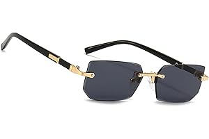 MEGAVOW Rectangle Lunettes de Soleil sans Cadre Carrées, Coupe Diamant Lentille, Style Rétro Vintage pour Plage, Voyage, Fête, Lunette à Monture Ultra-petite pour Femmes Hommes