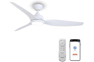 OVLAIM Ventilatore da Soffitto con Lampada e Telecomando, Invernale ed Estiva Funzione Reversibile, Silenzioso Motore DC, Intelligenti Ventilatori compatibili con App / Alexa / Google Home, 142 cm, Bianco