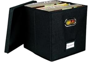 ARSBORUI Boîte de Rangement pour Disques Vinyls 12" avec Couvercles & Poignées - Compatible 50 Disques - Organisateur Empilable (Noir)