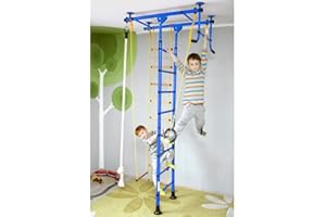 NIRO SPORTGERÄTE NIRO Sport Barres murales M1 Bleu Mur de Gymnastique Espalier d'enfants avec Barre de Traction Anneaux de Gymnastique Corde échelle de Corde trapèze