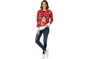 LUXFAB Children's Kids Girls Boys Merry Christmas Reindeer Rudolph On The Wall Christmas Long Sleeve Pompom Xmas Jumper 5-13