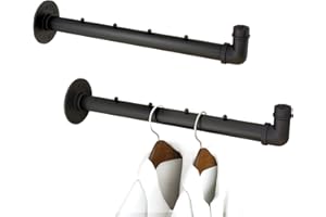 IBUYKE Lot de 2 Tringle à Vêtement Murale, 40cm Métal Portant à Vêtements Murale Industriel, Multifonctionnelle Barre à Vêtements Murale Pour Chambre à Coucher, Salle de Bain, Noir TYJ008H-2