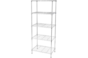 SAMTEK 5 Tier Metal Shelving Units for Storage Shelves, Wire Shelving Racking Unit Metal Standing Shelf for Kitchen Office, Garage, Bathroom, Suitable as Pantry Shelves 58x35x160cm 125kg Capacity