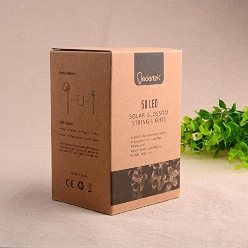 lederTEK, Solar Lichterkette 6,4m 50 LED Pfirsichblüte Außenlichterkette Wasserdicht mit Lichtsensor Weihnachtsbeleuchtung, Beleuchtung für Haushalt, Außen, Garten, Hochzeit, Weihnachten (mehrfarbig) - 8