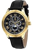 LOUIS XVI Herren-Armbanduhr Gold Schwarz Mondphase Analog Quarz echtes Leder Schwarz 565