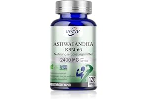 VPIUV Ashwagandha KSM-66, Hohe Dosierung 2400 mg Tagesdosis 120 Kapseln, Indischer Ginseng original indische laborgeprüft mit indischer Schlaf-Beere, Vegan, natürlich