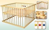 Kidsmax Laufgitter David 120×120 Kiefer klar lackiert inkl. Spielkugeln, Polsterboden, Schlupfsprossen, Höhenverstellung und Rollen - 2