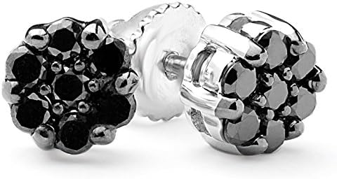 1/3 CTW Black Diamond Floral Cluster Stud Earrings in 10K White Gold with Screw Backs (MDR140146)