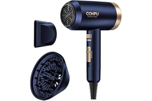 CONFU 1800W Hair Dryer, Ionic Hair Blow Dryer, Lightweight Hair Dryers with Cool Shot Button & Diffuser & Concentrator for Travel Salon Home Use, Dark Blue (Blue)