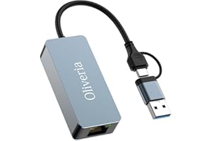 Oliveria 2.5G USB LAN Adapter, 2-W-1 USB-C Ethernet Przewodowy adapter sieciowy 100/1000/2500Mbps LAN Adapter do iPad, iPhone, MacBook, Tablet