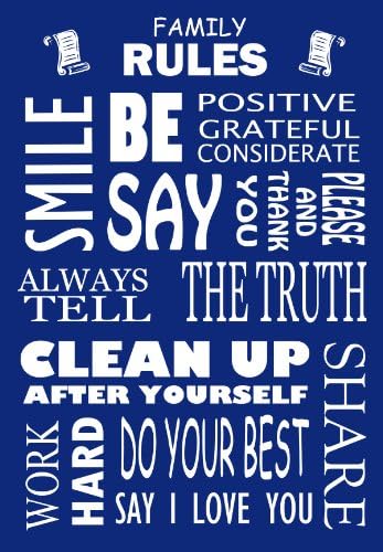 Wooden Hanging Personalised Family Rules Plaque Or Sign 29 x 20cm WITH YOUR FAMILY NAME - Ideal Unique Gift (Royal Blue)