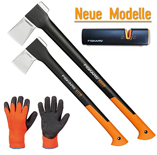 FISKARS© Set Spaltaxt X25 - XL + X17 - M + Xsharp Axt- und Messerschärfer + Handschuhe