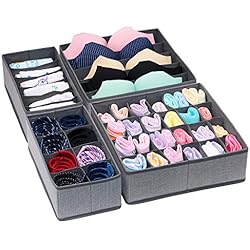 homyfort Organisateur de Tiroir Pliable, Non-tissé, pour sous-vètements, Soutien Gorges, Chaussettes, Boîte de Rangement à Compartiment, Pack de 4, Gris-Lin, XDSS4P