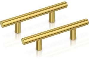 PinLin Carbinet Handles Gold Brushed Brass Stainless Steel Drawer Pulls 76mm Hole Center T Bar Kitchen Wardrobe Cupboard Door Handles for Bedroom Bathroom Furniture Hardware 10 Pack
