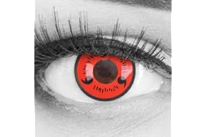MERALENS Lentillas de color rojo negro Sasuke 1 par. Para Halloween Carnaval,cosplay de anime, gratis estuche de lentillas sin graduación