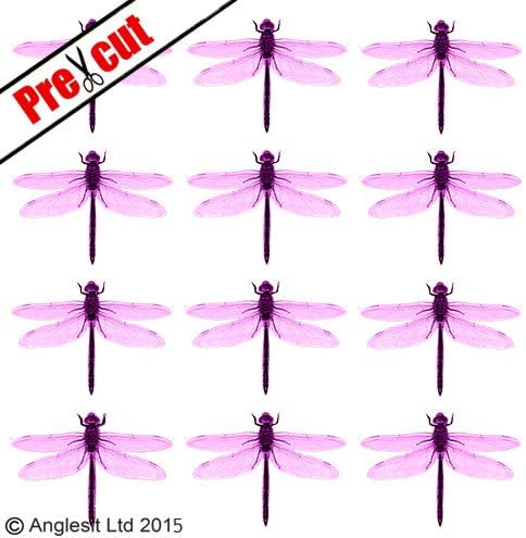 PRE-Cut Pink Pastel Dragonfly Edible Rice/Wafer Paper Cup Cake Toppers Wedding Birthday Party Decorations