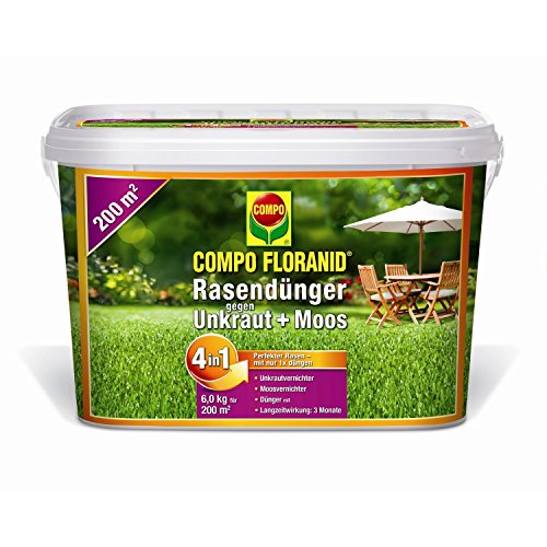 COMPO FLORANID Rasendünger gegen Unkraut + Moos 4in1 6 kg