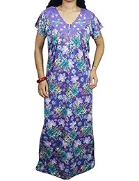 Indiatrendzs Women Beautiful Hosiery Floral Print Nighty/Night Gown/Night Dress (Purple) (Free Size)