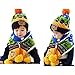 iikids®Baby Boys/Girls Winter Beanie Cap Childrens Warm Wool Knitting Hem Lined Fur Pom Pom Hat+ Scarf+ Mittens 3 in 1 Set for Kids 8-12M/1-2T/2-4T/4-8T