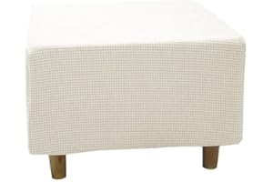 Highdi Copri Pouf Quadrato Elasticizzato, Spandex Copertura Dell'Ottomano Tinta Unita Copri Poggiapiedi Poltrona per Soggiorno, Morbido Lavabile Fodere per Sgabello (S,bianco jacquard)