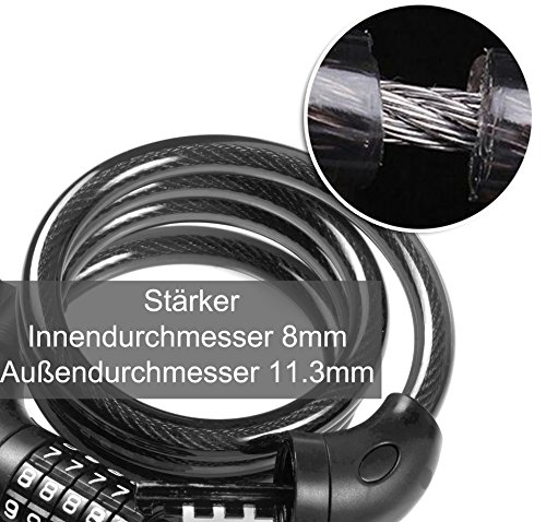Siensync Fahrradschloss Kettenschloss, 5- stelliges Zahlenschloss, Stahlkettengliedern Kettenschloss mit Halterung für Fahrrad, Motorrad, Rollstuhl, Länge 1,2 m - 4