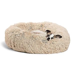 Syfinee Shag Plush Donut Cuddler Cats Bed Comfortable Calming Round Dog Puppy Mat Sleeping Nest Pet Bed Fluffy Luxe Soft Plush Round Cat and Dog Bed Donut Cat and Dog Cushion Bed Self-Warming