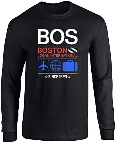 Pop Threads BOS Boston Logan Airport Code Since 1923 Travel Long Sleeve T-Shirt